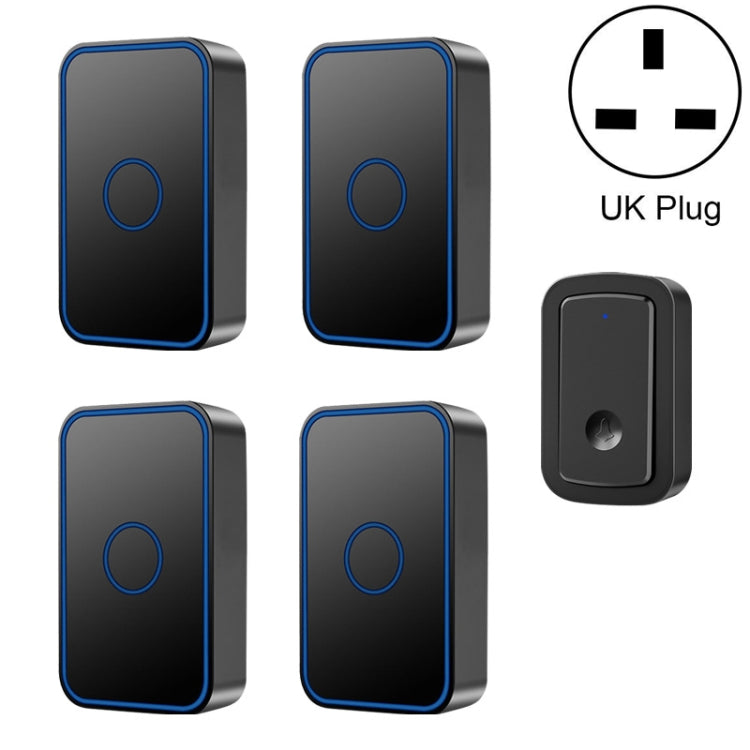 CACAZI A19 1 For 4 Wireless Music Doorbell without Battery, Plug:UK Plug(Black) Eurekaonline