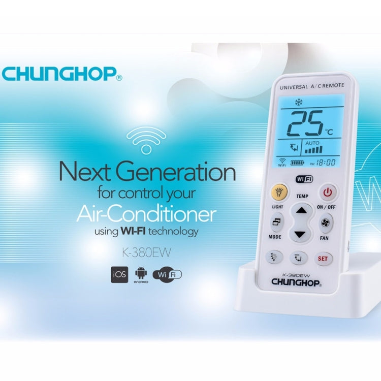 CHUNGHOP K-380EW WiFi Smart Universal LCD Air-Conditioner Remote Control with Holder, Support 2G / 3G / 4G / WiFi Network(White) Eurekaonline