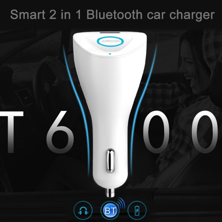 joyroom t600 2 in 1 multifunctional wireless bluetooth 2.1a single usb port car charger + earphone with circular led indicator light and hands-free call functions for cars & pickups & suv & smartphone ... s & mp3 & mp4 and other usb-charged devices(white)