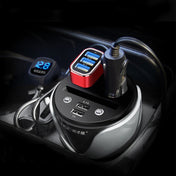 hsc yc-19d car cup charger 2.1a/1a dual usb ports car 12v-24v charger with 2-socket cigarette, card socket and led display(silver)