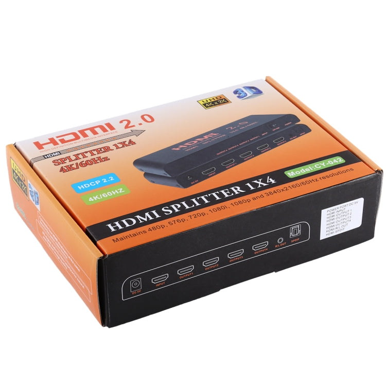 CY-042 1X4 HDMI 2.0 4K/60Hz Splitter, EU Plug Eurekaonline