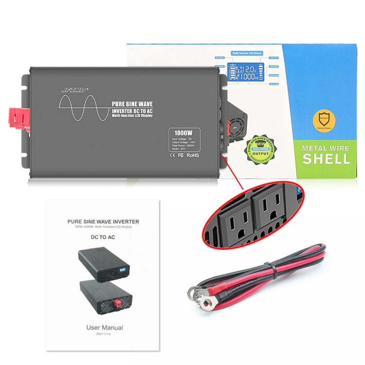 Car 1000W 12V to 110V Pure Sine Wave Power Inverter, US Plug Eurekaonline