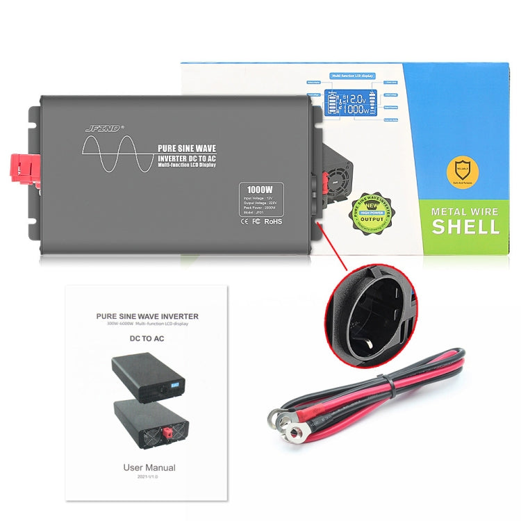 Car 1000W 12V to 220V Pure Sine Wave Power Inverter, EU Plug Eurekaonline