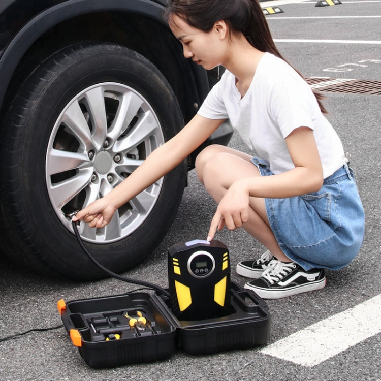 Car 12V Portable Inflatable Cylinder Pedal Digital Display Air Pump with Light & Tool Box Eurekaonline