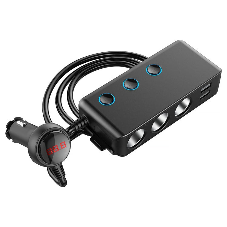 Car Cigarette Lighter Car Charger 3USB Port +1 QC3.0 + 3 Cigarette Lighter Ports + Back Clip Design + LED Display(HC67A) Eurekaonline