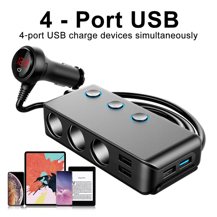 Car Cigarette Lighter Car Charger 3USB Port +1 QC3.0 + 3 Cigarette Lighter Ports + Back Clip Design + LED Display(HC67A) Eurekaonline