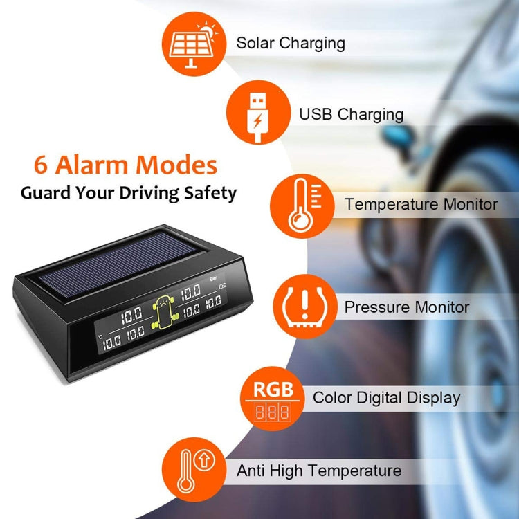 Car Solar Wireless Tire Pressure Monitoring System TPMS 6 External Sensors for 6-wheel Truck Bus Eurekaonline