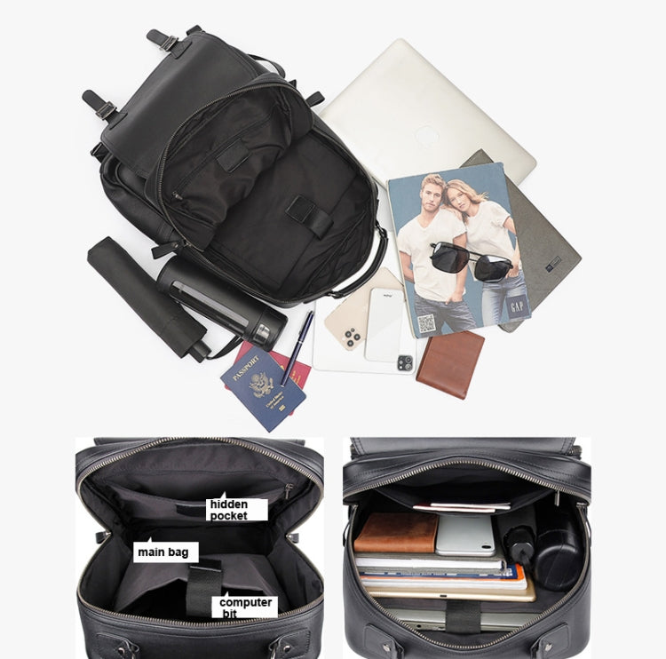 Casual Business Cowhide Leather Backpack Laptop Bag For Men(Black) Eurekaonline