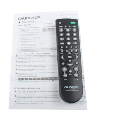 Chunghop Universal TV Remote Control (RM-139ES)(Black) Eurekaonline