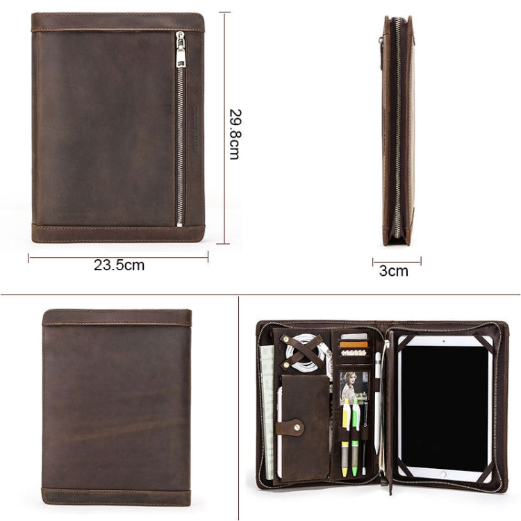 Crazy Horse Leather Pen Slot Zipper Multifunctional Tablet Cover For IPad Pro 9.7/10.5/11 Inch(Light Brown) Eurekaonline