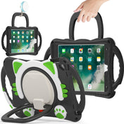 Cute Cat King Kids Shockproof Silicone Tablet Case with Holder & Shoulder Strap & Handle For iPad 9.7 2018 / 2017 / Air / Air 2 / Pro 9.7(Black Green) Eurekaonline