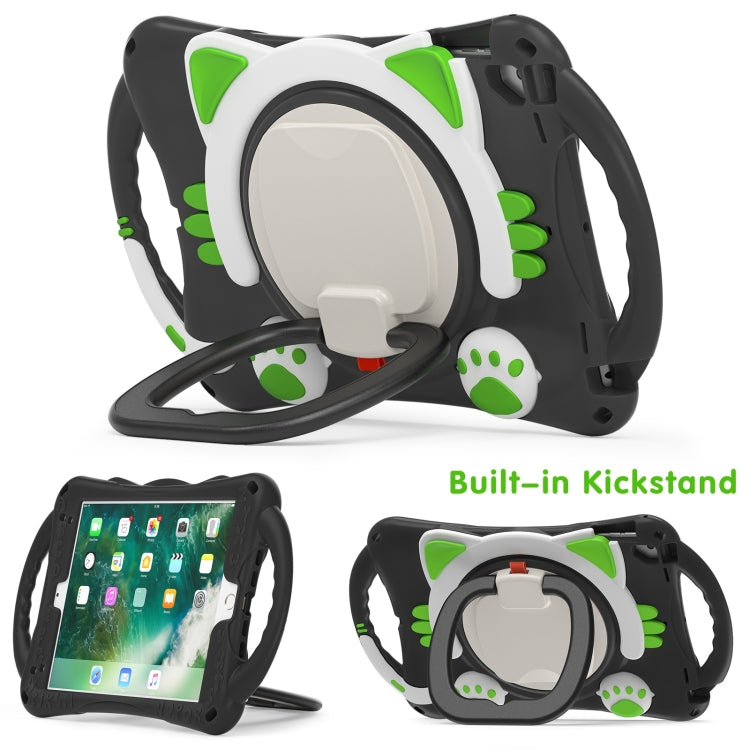 Cute Cat King Kids Shockproof Silicone Tablet Case with Holder & Shoulder Strap & Handle For iPad 9.7 2018 / 2017 / Air / Air 2 / Pro 9.7(Black Green) Eurekaonline