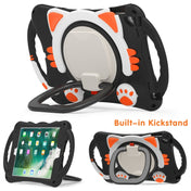 Cute Cat King Kids Shockproof Silicone Tablet Case with Holder & Shoulder Strap & Handle For iPad 9.7 2018 / 2017 / Air / Air 2 / Pro 9.7(Black Orange) Eurekaonline