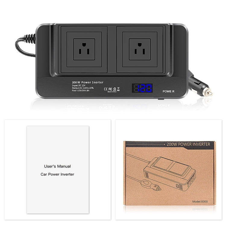 DC12V 200W AC110V Car Smart Multi-functional Digital Display Inverter, US Plug Eurekaonline