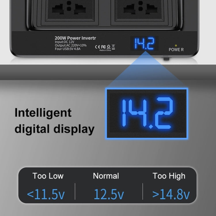 DC12V 200W AC110V Car Smart Multi-functional Digital Display Inverter, US Plug Eurekaonline
