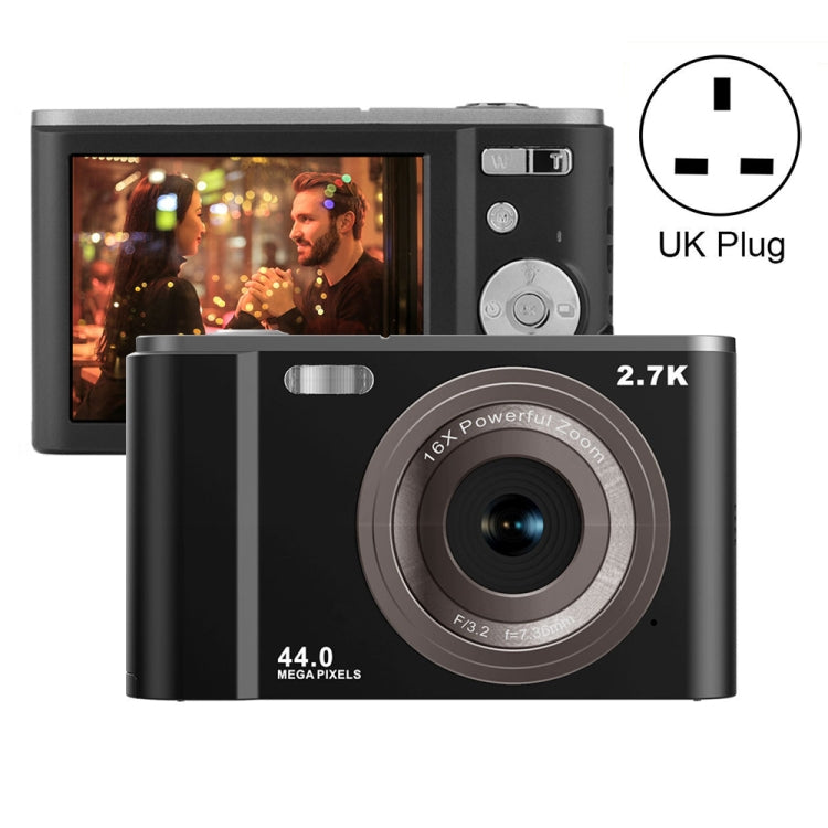 DC302 2.88 inch 44MP 16X Zoom 2.7K Full HD Digital Camera Children Card Camera, UK Plug (Black) Eurekaonline