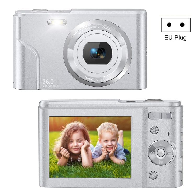 DC311 2.4 inch 36MP 16X Zoom 2.7K Full HD Digital Camera Children Card Camera, EU Plug(Silver) Eurekaonline