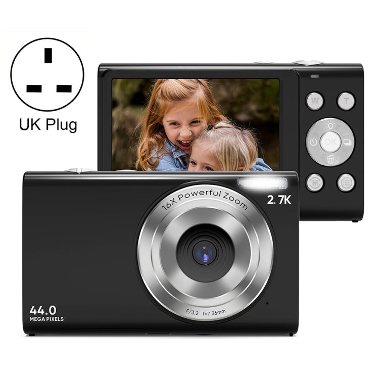 DC402 2.4 inch 44MP 16X Zoom 2.7K Full HD Digital Camera Children Card Camera, UK Plug (Black) Eurekaonline