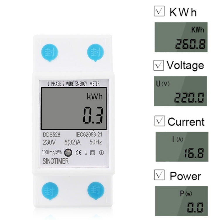 DDS528 5-32A 230V 50Hz Single-phase Household DIN Rail Electronic Multi-function Energy Meter Eurekaonline