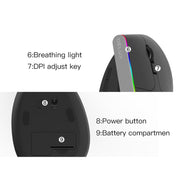 DELUX M618C 6 Keys 1600 DPI RGB Vertical Wireless Bluetooth Dual Mode Mouse(Black) Eurekaonline