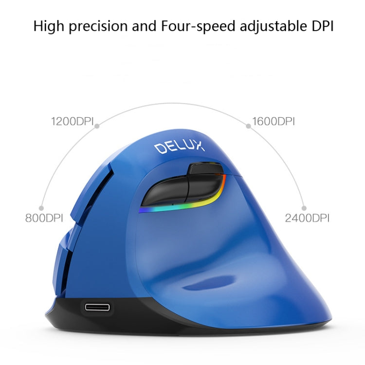 DELUX M618Mini Colorful Wireless Luminous Vertical Mouse Bluetooth Rechargeable Vertical Mouse(Classic black) Eurekaonline