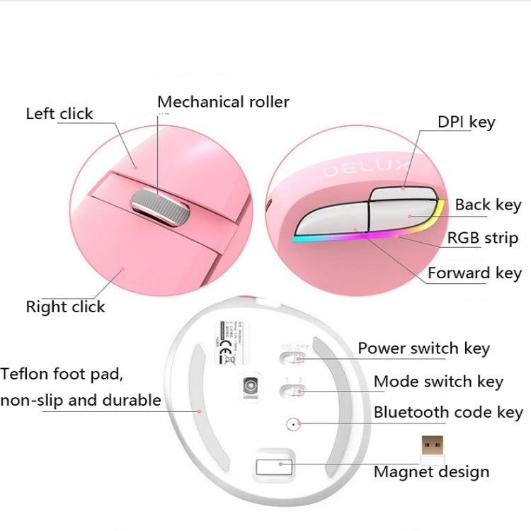 DELUX M618Mini Colorful Wireless Luminous Vertical Mouse Bluetooth Rechargeable Vertical Mouse(Elegant black) Eurekaonline