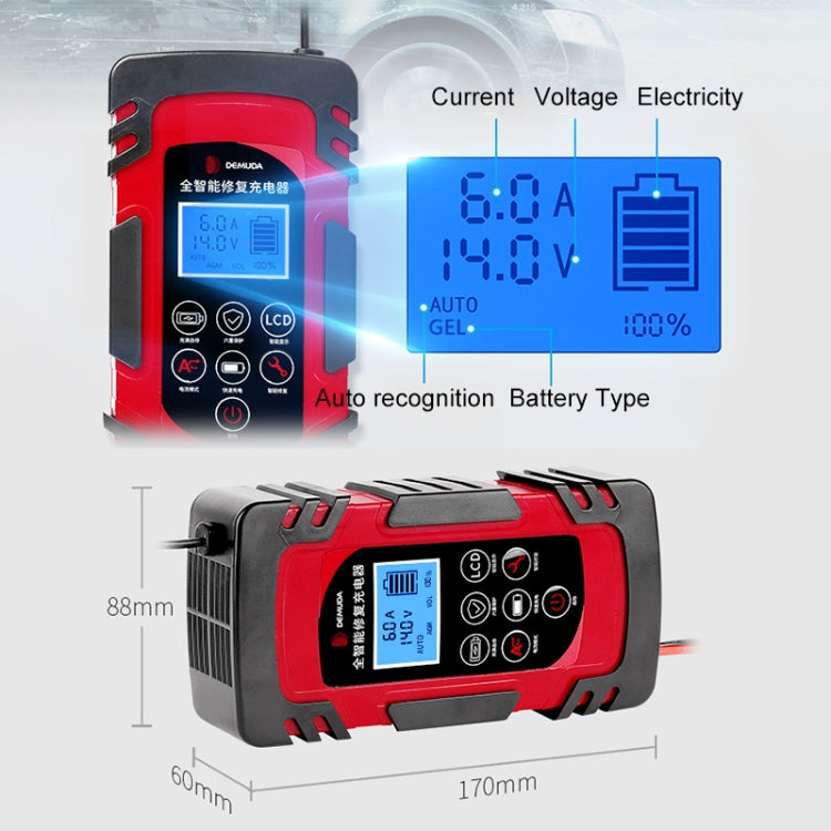 DEMUDA DC-80 Car Battery Charger 12V/24V Intelligent Pulse Repair Type Lead-acid Battery, Plug Type:US Plug(Yellow) Eurekaonline