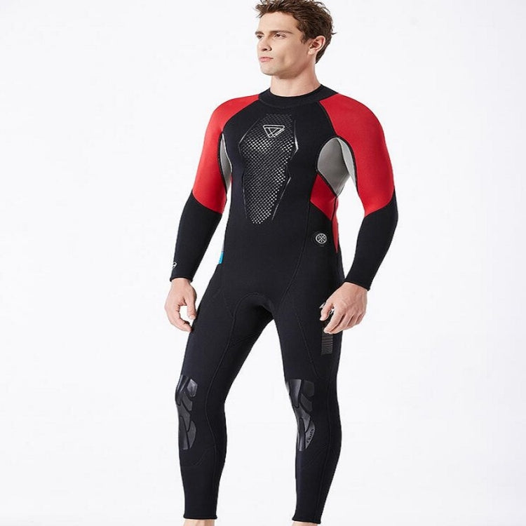 DIVE&SAIL WS-19496 One-piece Thermal Diving Suit Long-sleeved Snorkeling Swimsuit, Size:L(Black Red) Eurekaonline