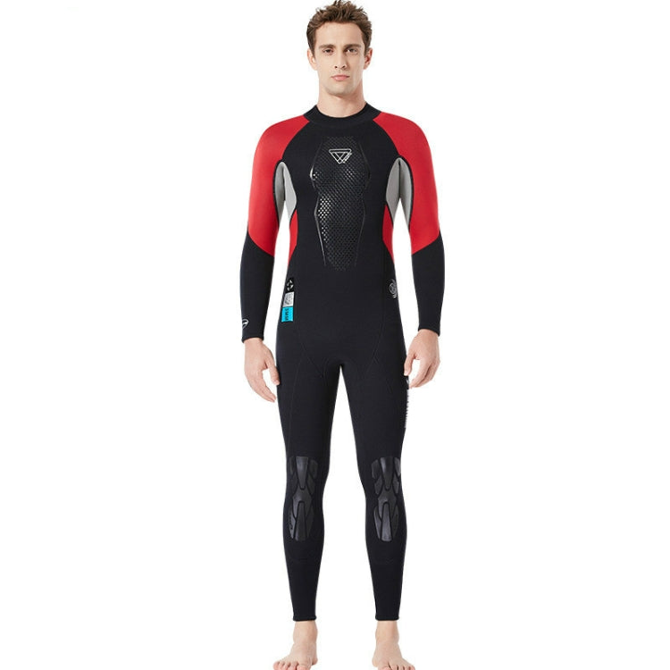 DIVE&SAIL WS-19496 One-piece Thermal Diving Suit Long-sleeved Snorkeling Swimsuit, Size:M(Black Red) Eurekaonline