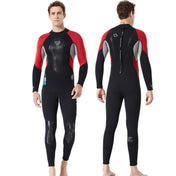 DIVE&SAIL WS-19496 One-piece Thermal Diving Suit Long-sleeved Snorkeling Swimsuit, Size:M(Black Red) Eurekaonline