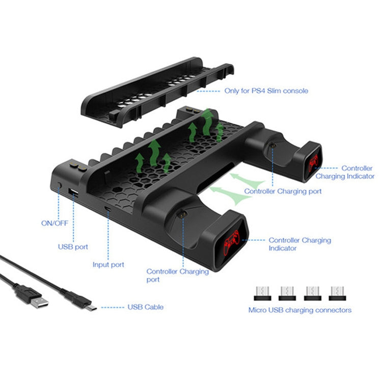 DOBE For PS4 / SLIM / PRO Multi-function Cooling Base Cooling Fan + Disc Rack + Dual Charge with LED Lights Eurekaonline