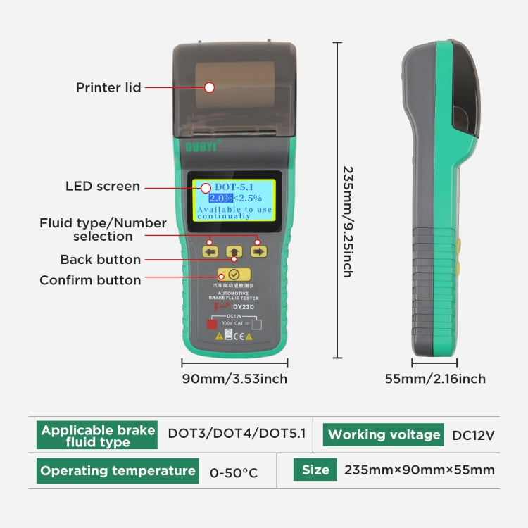 DUOYI DY23D Car Brake Fluid Detection Pen with Print Function Eurekaonline