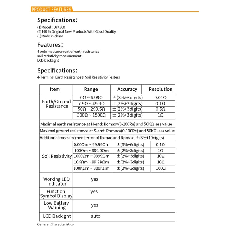 DUOYI DY4300 Higher Accuracy Digital Ground Resistance Tester Eurekaonline