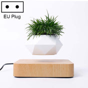 Diamond Plastic Flower Pot + Light Wood Grain Base Magnetic Levitation Potted Plant Home Decoration, EU Plug Eurekaonline