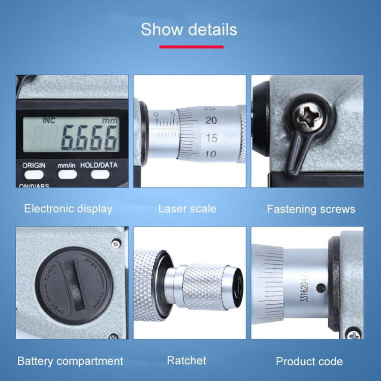 Digital Display Outer Diameter Micrometer 0.001mm High Precision Electronic Spiral Micrometer Thickness Gauge, Model:0-25mm Eurekaonline