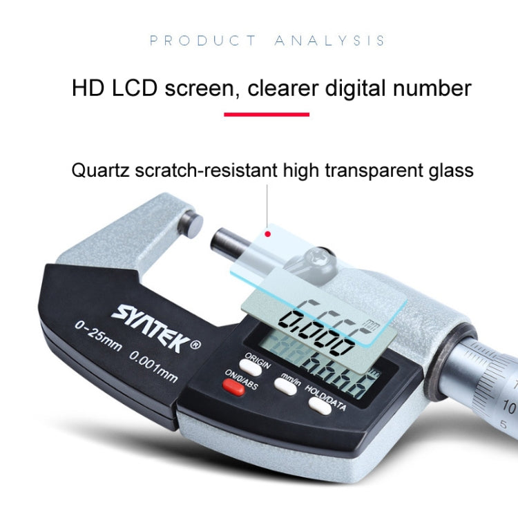 Digital Display Outer Diameter Micrometer 0.001mm High Precision Electronic Spiral Micrometer Thickness Gauge, Model:50-75mm Eurekaonline