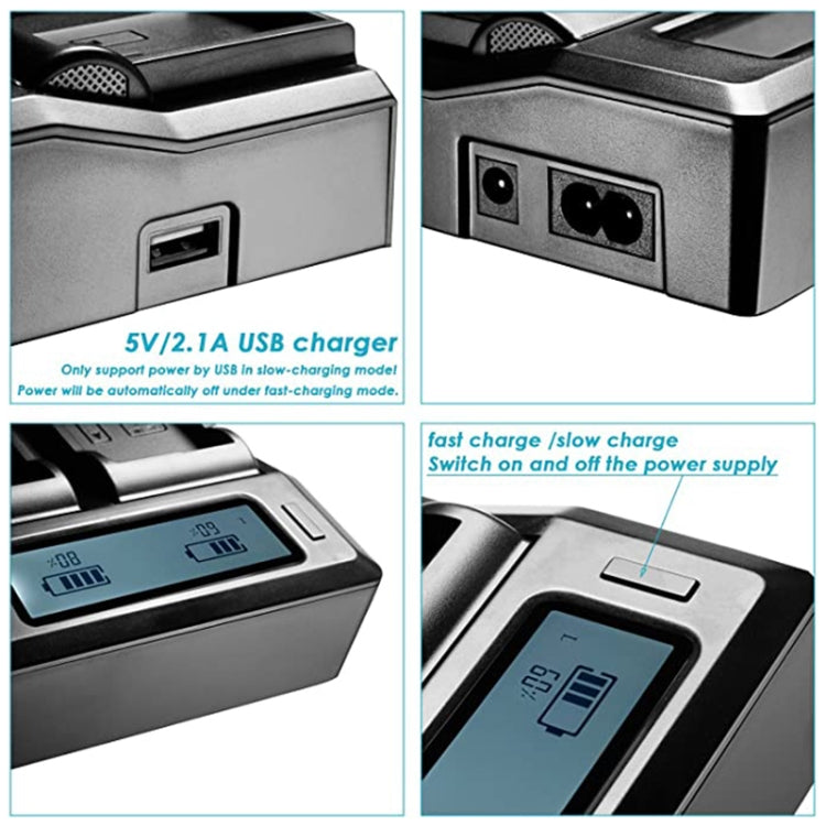 Dual Channel LCD Display Digital Battery Charger with USB Port for Sony BP-U30 / U60 / U90 Battery, Compatible with Sony EX260 / EX280 / FS7 Eurekaonline