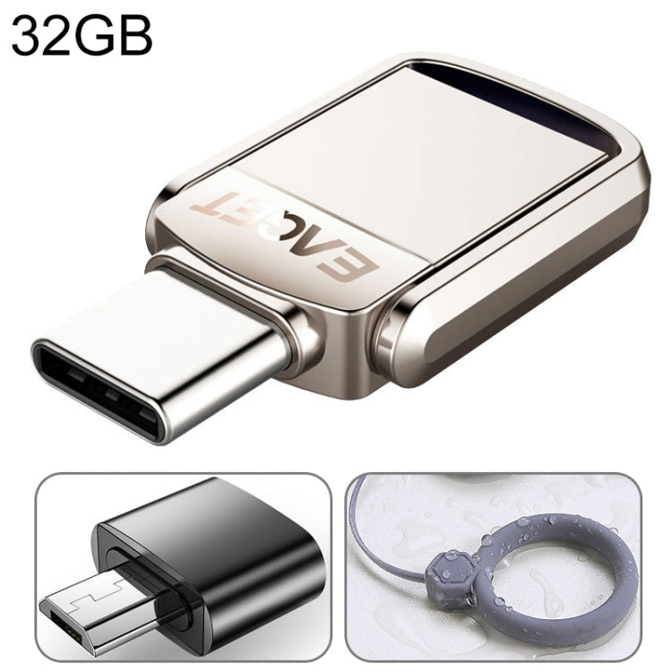 EAGET 32G USB 3.1 + USB-C Interface Metal Twister Flash U Disk, with Micro USB Adapter & Lanyard Eurekaonline