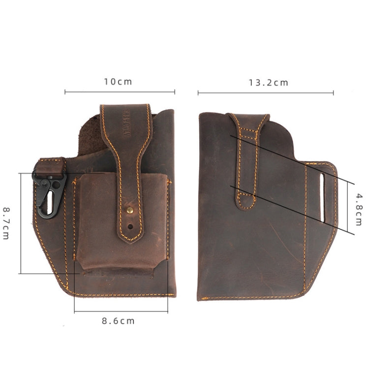 EASYONLY Men Dual Phone Hanging Pocket Bag Outdoor Leather With Cover Anti-lost Bag(Coffee) Eurekaonline