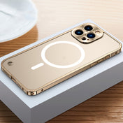 for iphone 13 pro metal frame frosted pc shockproof magsafe case (gold)