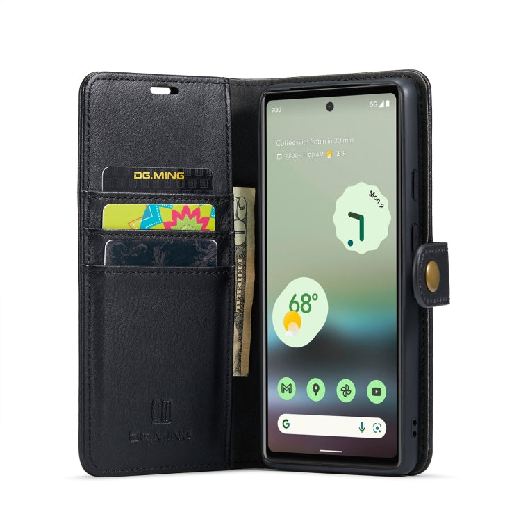 for google pixel 6a dg.ming crazy horse texture detachable magnetic leather phone case(black)