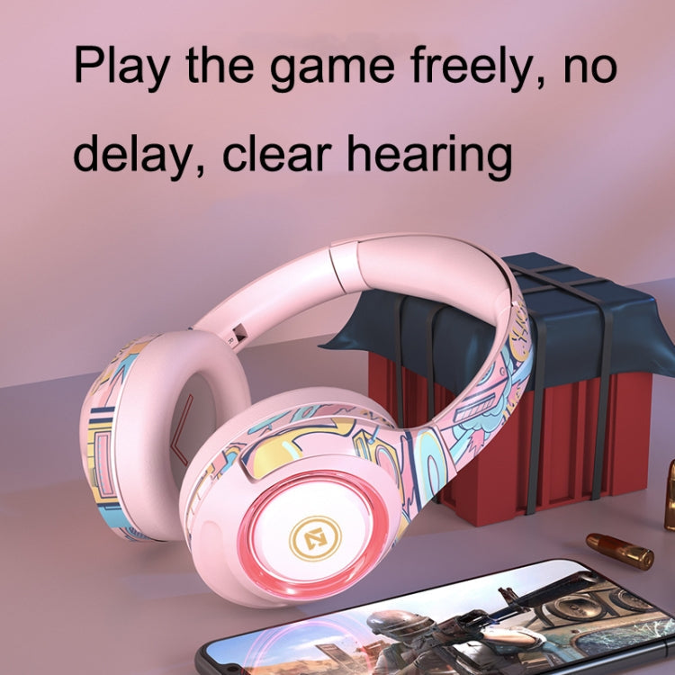 EL-A2 Gaming Ambient Light Folding Wireless Bluetooth Headset(Pink) Eurekaonline