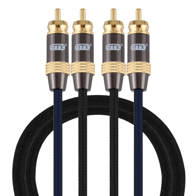 EMK 2 x RCA Male to 2 x RCA Male Gold Plated Connector Nylon Braid Coaxial Audio Cable for TV / Amplifier / Home Theater / DVD, Cable Length:1m(Black) Eurekaonline