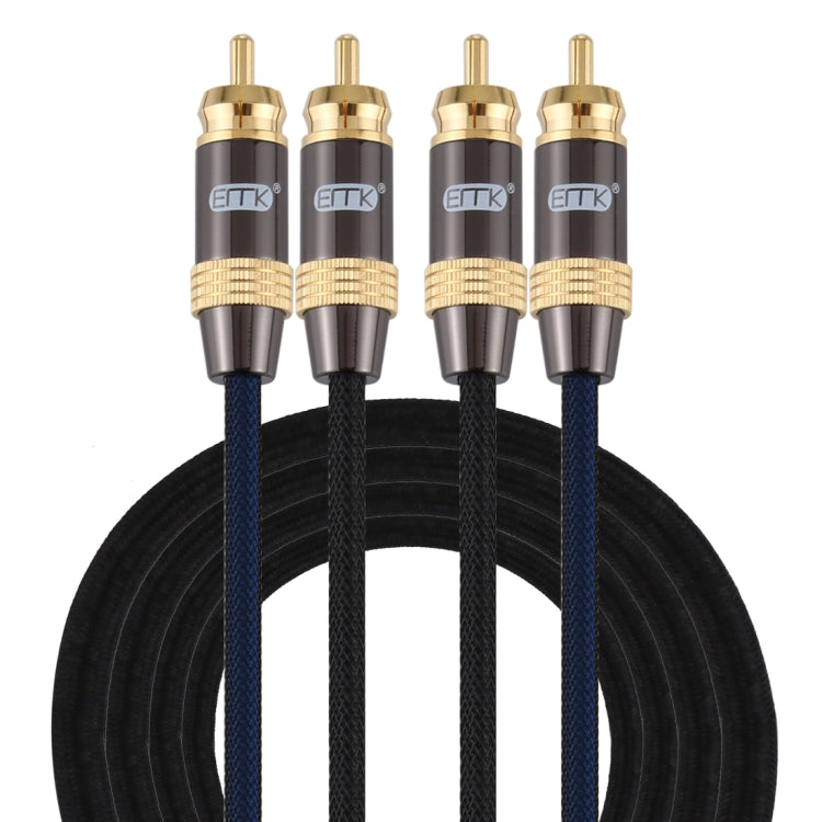 EMK 2 x RCA Male to 2 x RCA Male Gold Plated Connector Nylon Braid Coaxial Audio Cable for TV / Amplifier / Home Theater / DVD, Cable Length:2m(Black) Eurekaonline