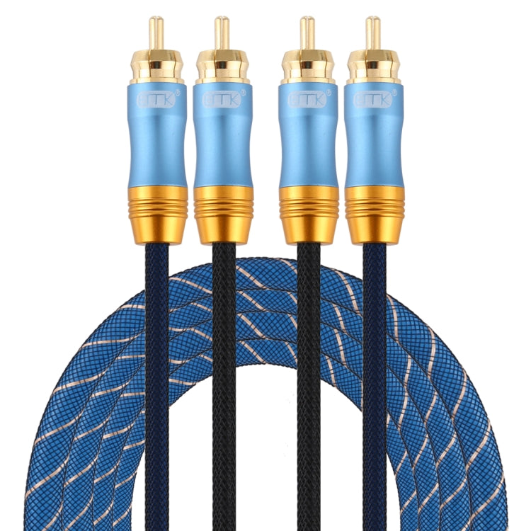 EMK 2 x RCA Male to 2 x RCA Male Gold Plated Connector Nylon Braid Coaxial Audio Cable for TV / Amplifier / Home Theater / DVD, Cable Length:2m(Dark Blue) Eurekaonline