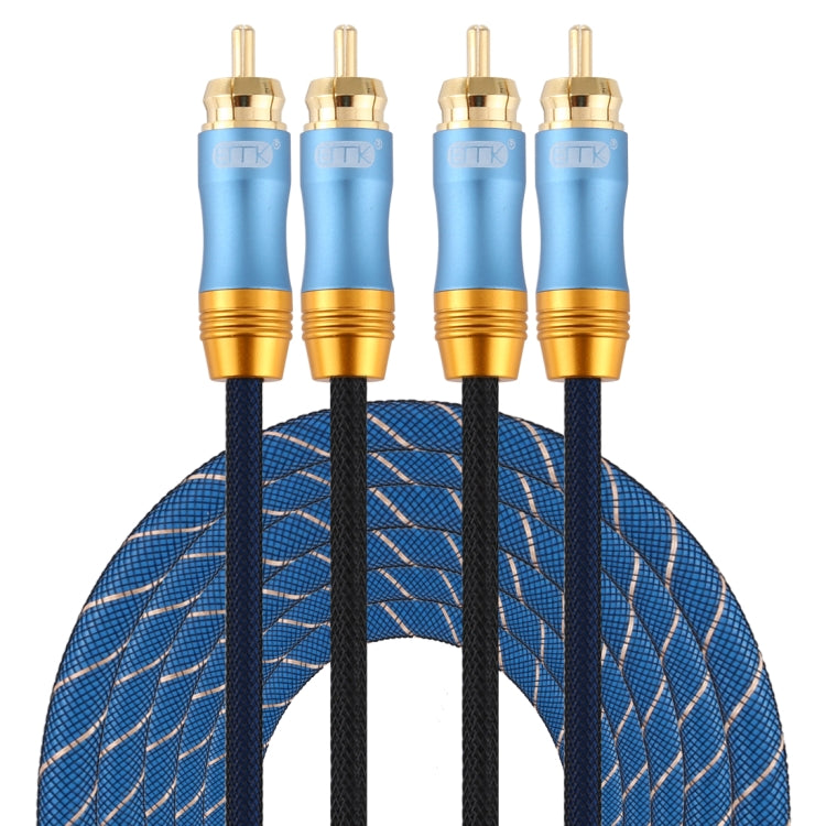 EMK 2 x RCA Male to 2 x RCA Male Gold Plated Connector Nylon Braid Coaxial Audio Cable for TV / Amplifier / Home Theater / DVD, Cable Length:5m(Dark Blue) Eurekaonline