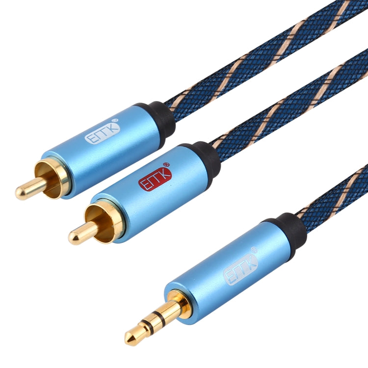 EMK 3.5mm Jack Male to 2 x RCA Male Gold Plated Connector Speaker Audio Cable, Cable Length:1.5m(Dark Blue) Eurekaonline