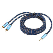 EMK 3.5mm Jack Male to 2 x RCA Male Gold Plated Connector Speaker Audio Cable, Cable Length:5m(Dark Blue) Eurekaonline