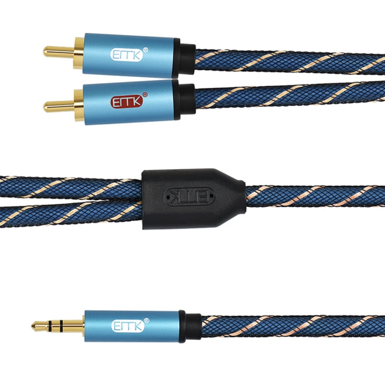 EMK 3.5mm Jack Male to 2 x RCA Male Gold Plated Connector Speaker Audio Cable, Cable Length:5m(Dark Blue) Eurekaonline