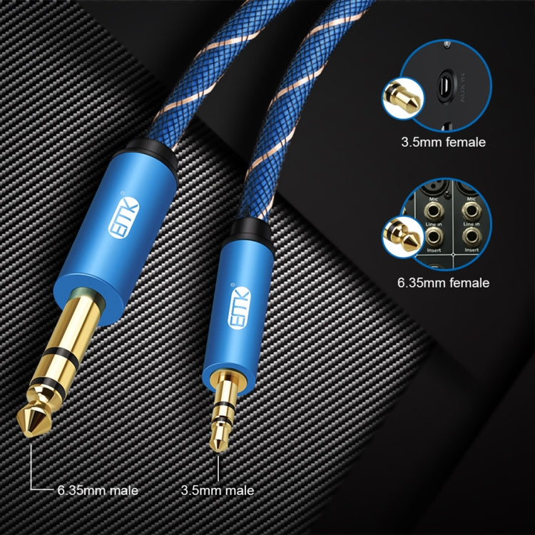 EMK 3.5mm Jack Male to 6.35mm Jack Male Gold Plated Connector Nylon Braid AUX Cable for Computer / X-BOX / PS3 / CD / DVD, Cable Length:1.5m(Dark Blue) Eurekaonline